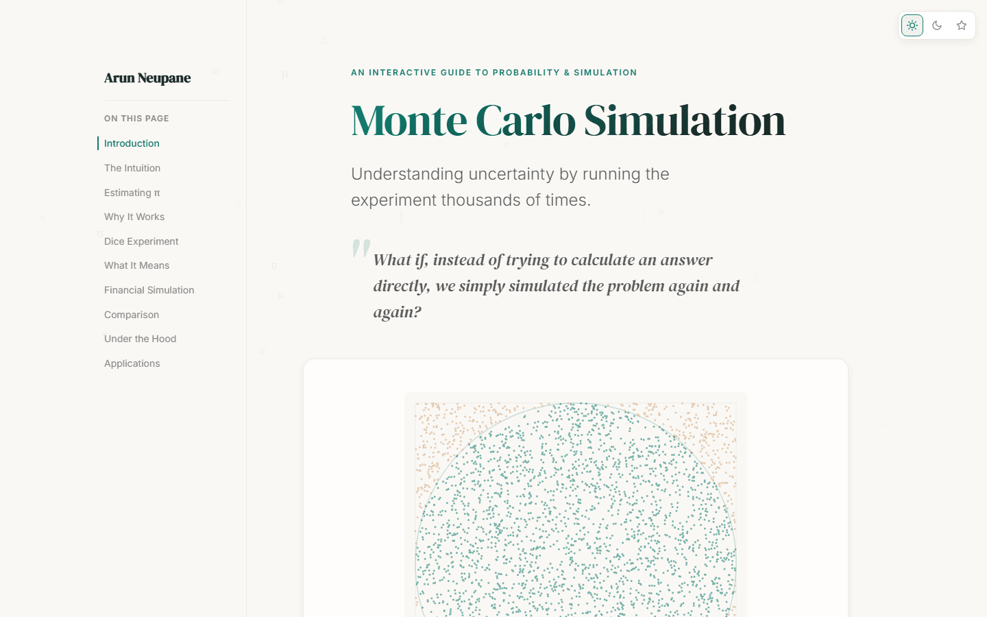 Monte Carlo Simulation home screen