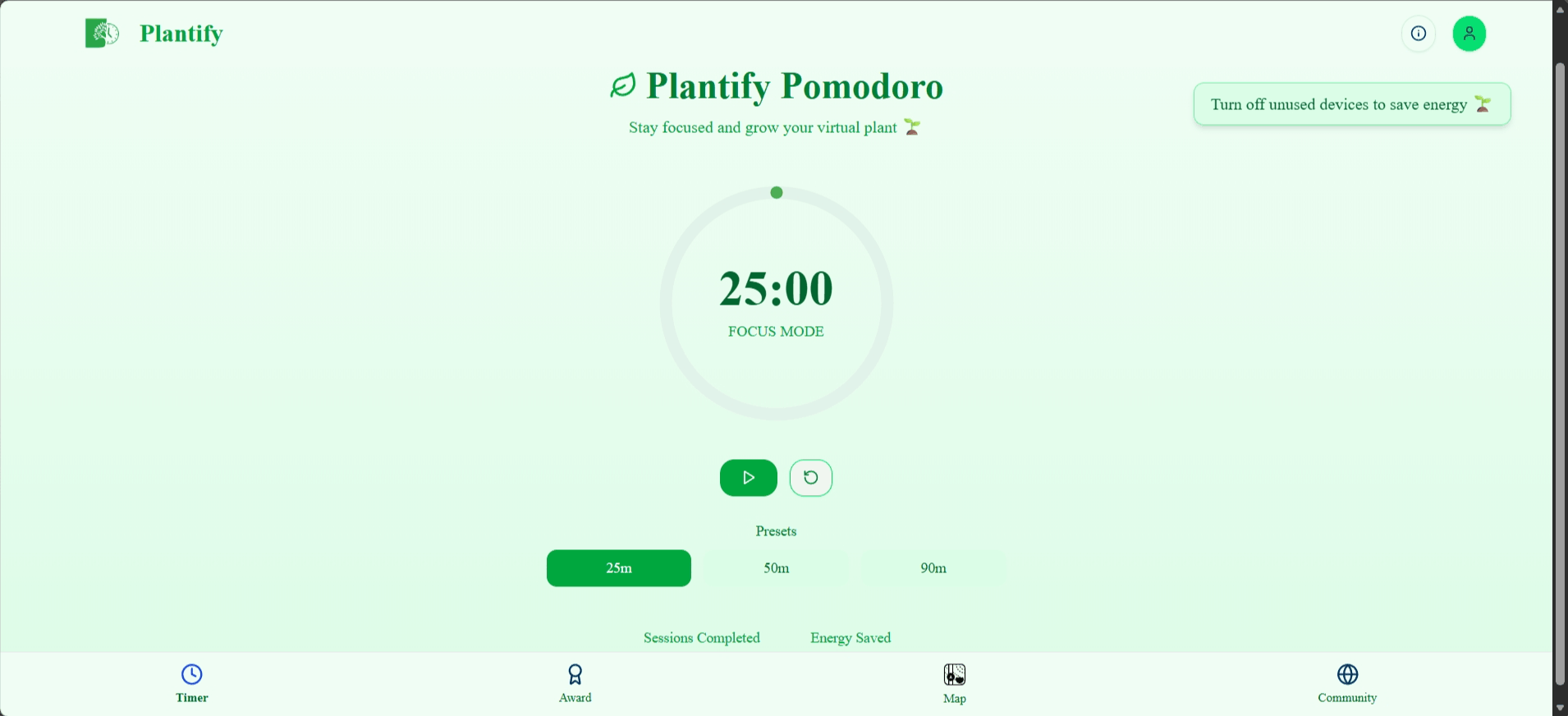 Plantify home screen