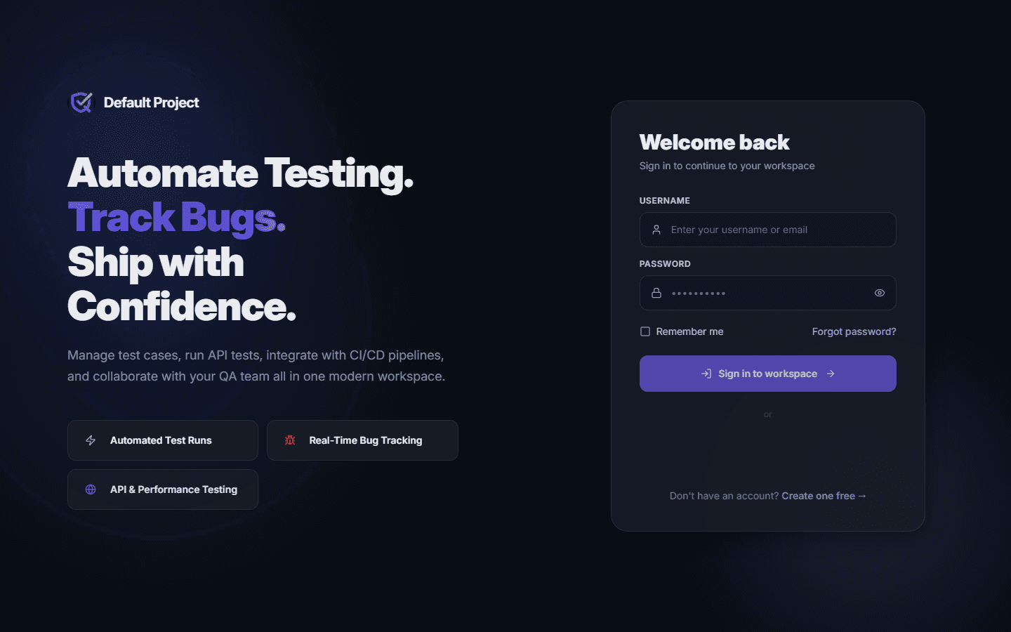 QA Test Tool home screen