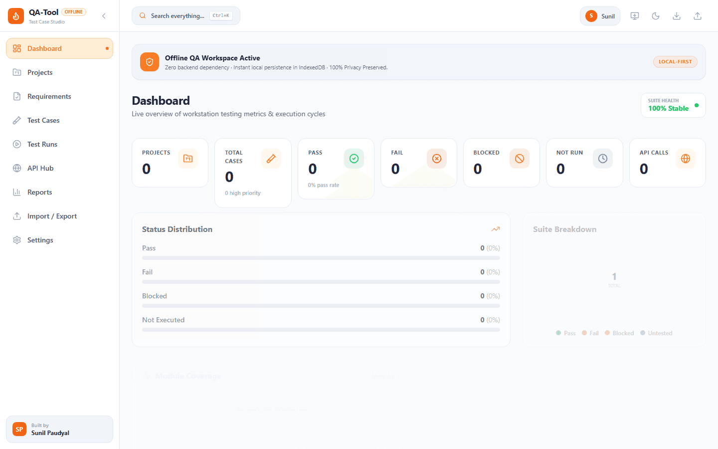 QA Tester Tool home screen