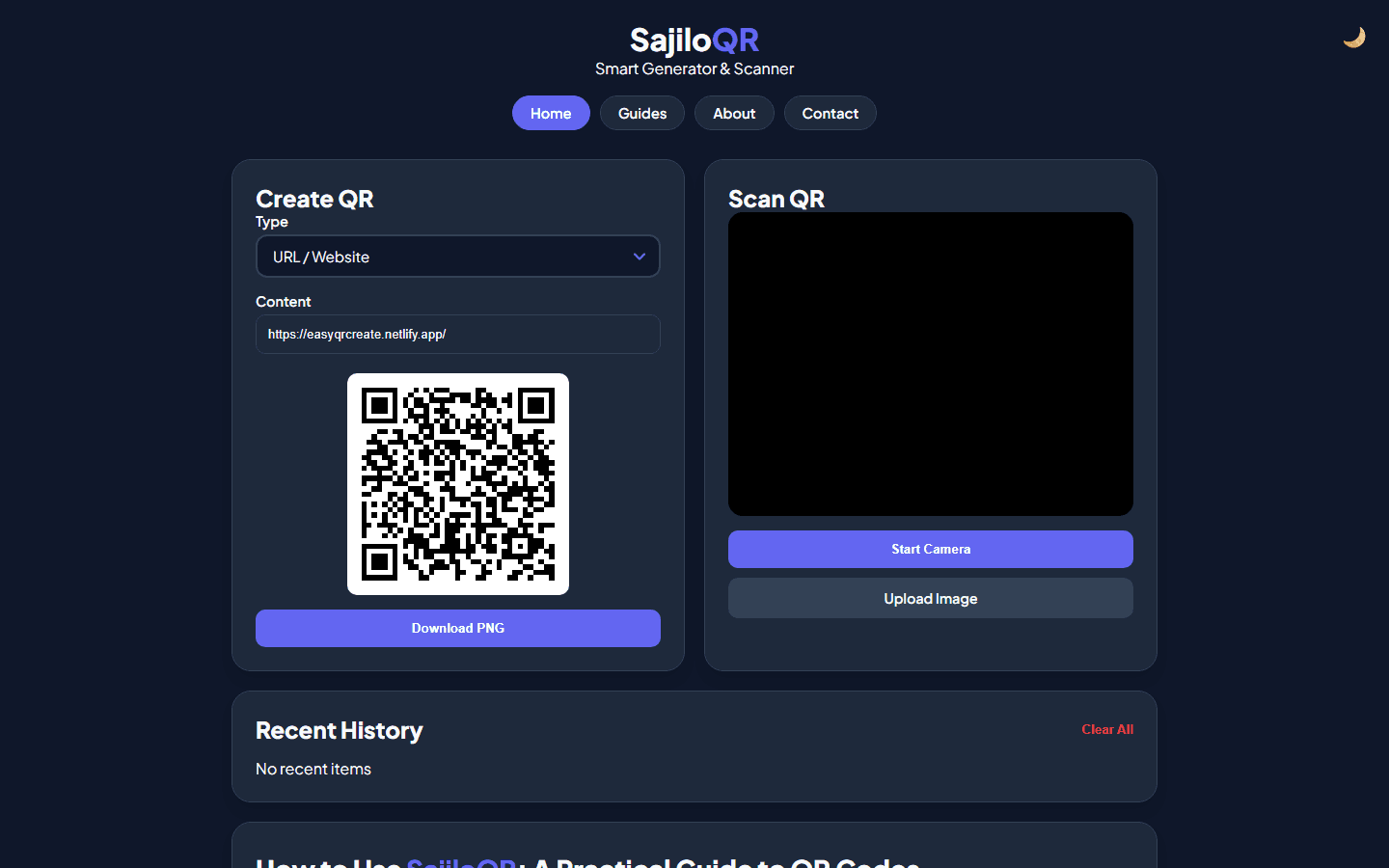 SajiloQR home screen